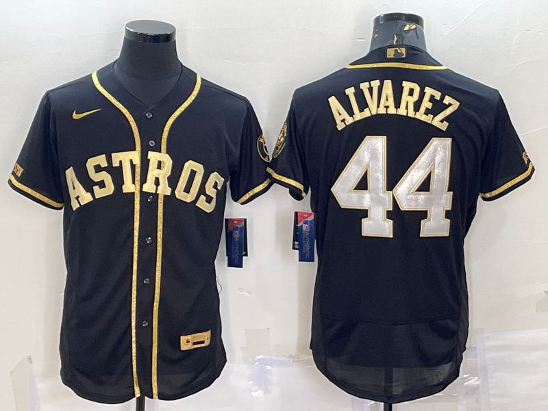 Men Houston Astros 44 Alvarez Black Champion Gold Elite Nike 2022 MLB Jersey